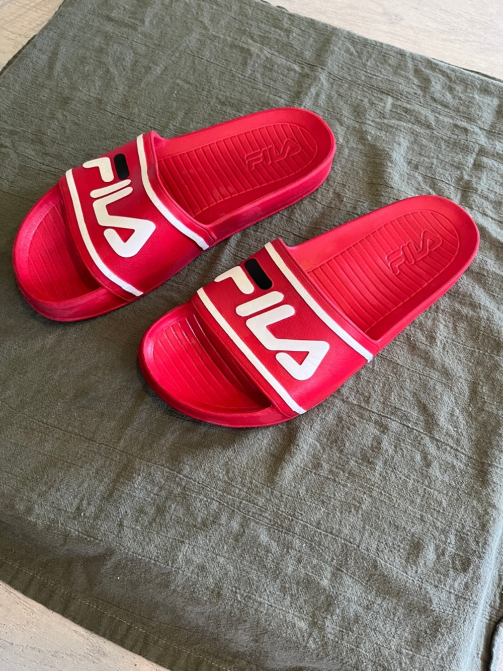 Fila Red Slide Sandals with White Logo